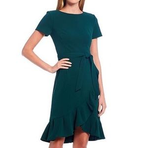 Calvin Klein Scuba Crepe Ruffled Tulip Belted Dress Sz 8 Malachite Green
